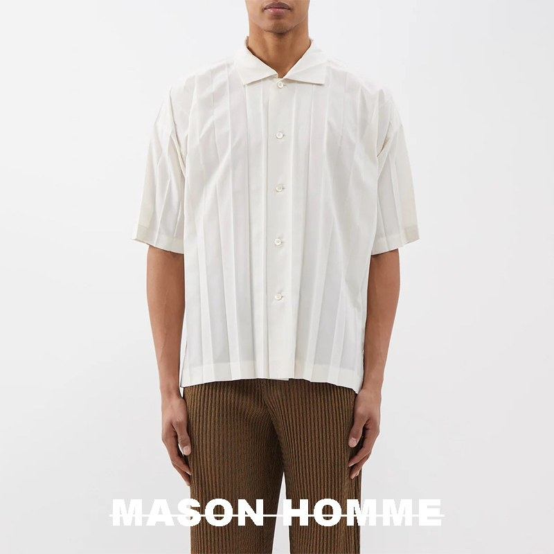Minimalist Series |   Non-Miyake Pleats, High-End Drape, Japanese Casual Shirt, Wide Pleat Shirt, Short Sleeves