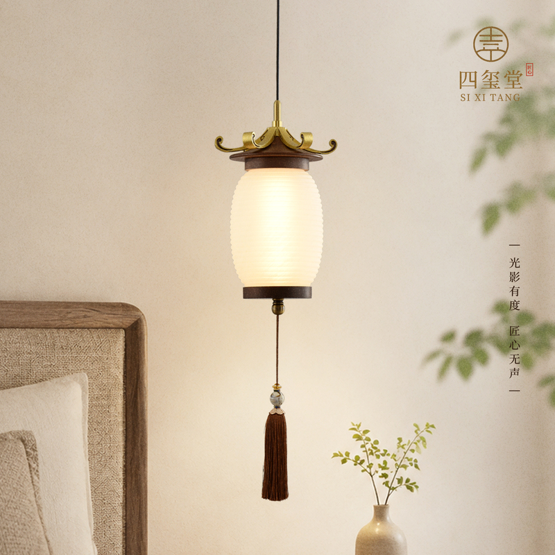 【One Light for Peace of Mind】Song-Style Aesthetic Staircase Pendant Light in Black Walnut Wood, New Chinese-Style Villa Spiral Staircase Lighting