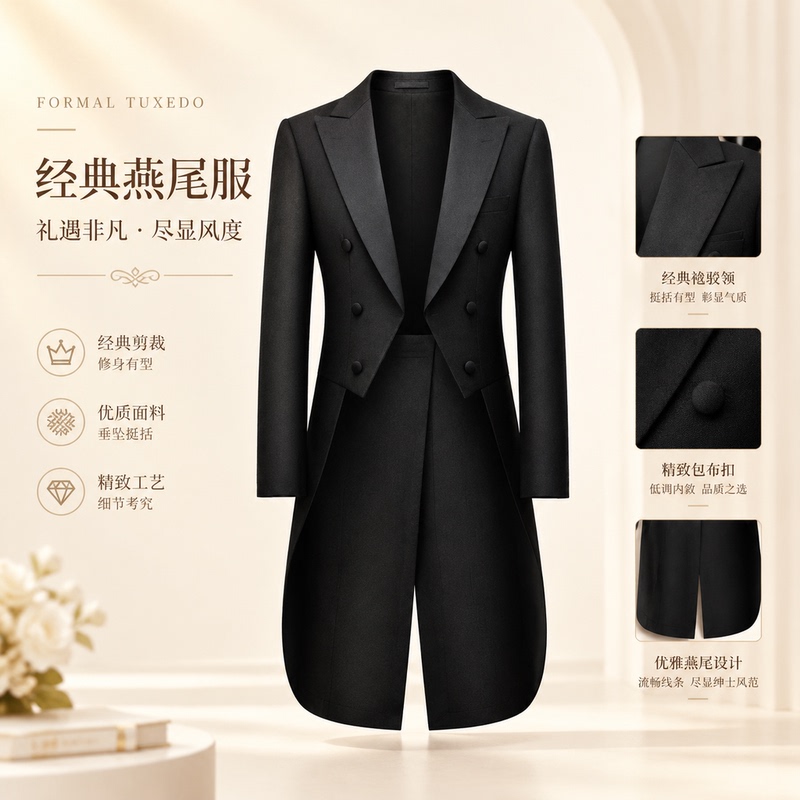 Tuxedo Men's Performance Stage Suit Performance Band Conductor Dress Suit Large Size Long Tail Magic Costume for Men Tuxedo Men's Performance Stage Suit Performance Band Conductor Dress Suit Large Size Long Tail Magic Costume for Men