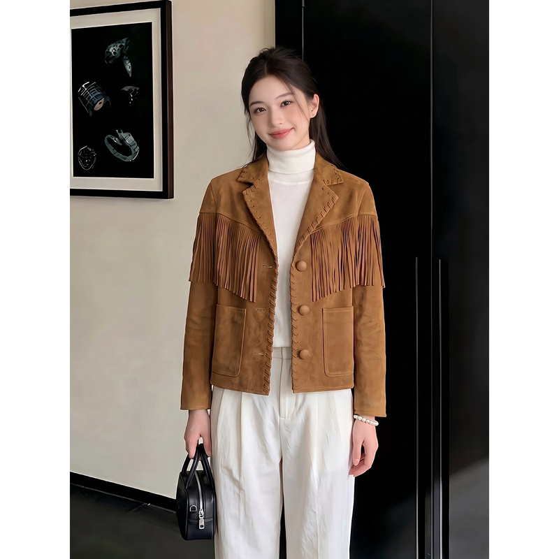 Retro Western-Style Tassel Women's Jacket, Short Fashionable Street-Style Jacket, 2026 Autum Fashion Work Clothing Long-Sleeved Jacket Retro Western-Style Tassel Women's Jacket, Short Fashionable Street-Style Jacket, 2026 Autum Fashion Work Clothing Long-Sleeved Jacket