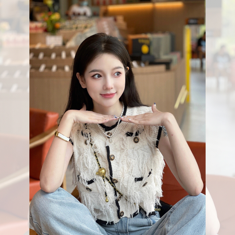 Buyer's Store High-End French Style Tassel Fringe Knitted Vest for Women 2026 Summer Casual Sleeveless Cardigan Buyer's Store High-End French Style Tassel Fringe Knitted Vest for Women 2026 Summer Casual Sleeveless Cardigan