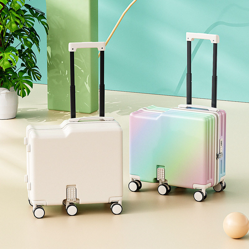 20-inch Rainbow Gradient Color Children's Rolling Suitcase, 20-inch Ride-on Children's Small Travel Suitcase with Combination Lock