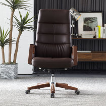 Liao Mansion genuine leather boss chair solid wood office swivel chair Chinese style executive chair cowhide lift computer chair home reclining