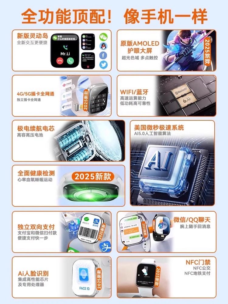 [Huaqiangbei Official Flagship] 2025 New S11 Watch Smartwatch with Phone Function, Card Slot, Downloadable Apps, S10 Ultra Top-End Cellular Sports Edition, S9 for Middle and High School Students, Adults, Men's and Women's Models