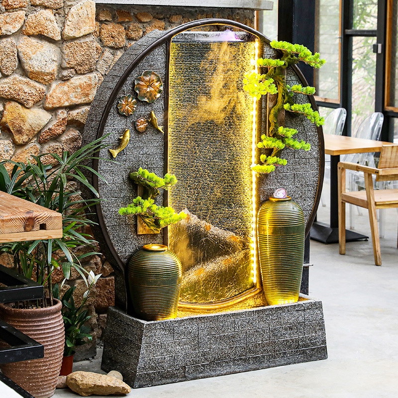 Rockery Fountain Ornaments to Attract Wealth, Water Curtain Wall, Flowing Water Screen, Office Hotel Company Opening Gifts, Wealth Decoration