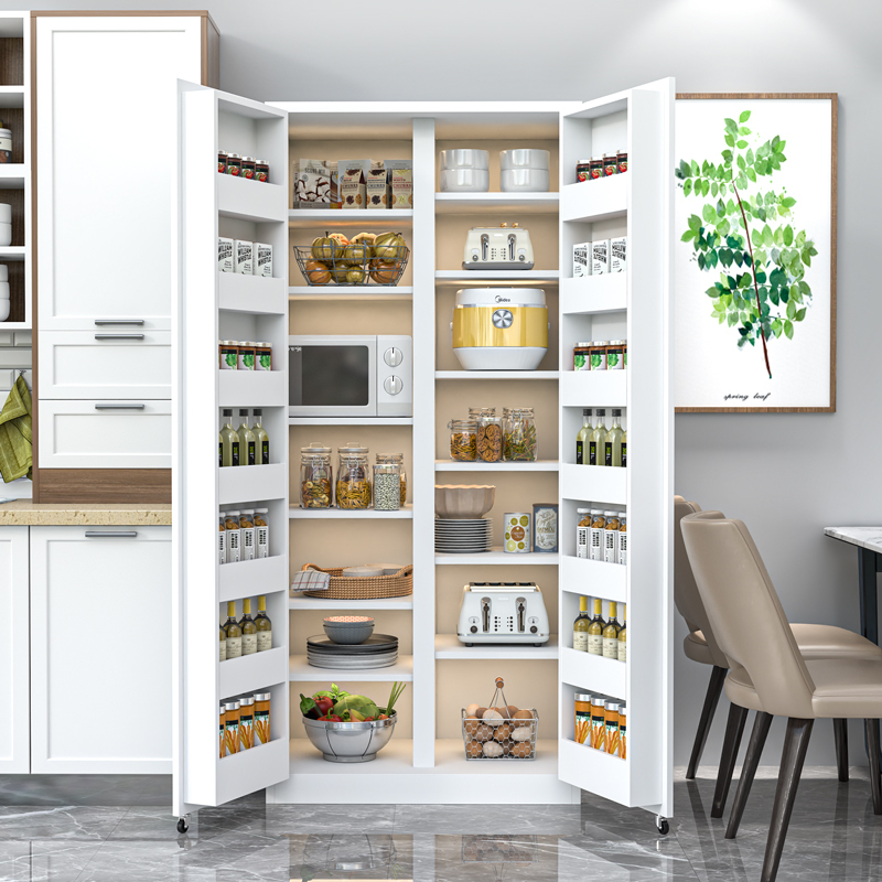 Refrigerator Door Sideboard Large Capacity Dinner Plate Kitchen Microwave Storage Cabinet Wall-Mounted Snack Double-Door Living Room High Cabinet