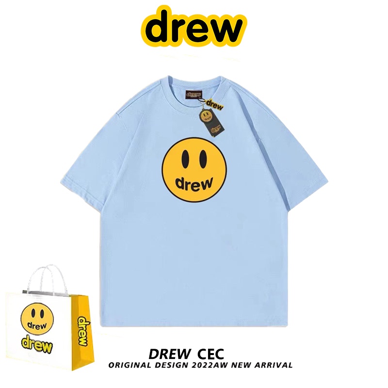 Drew Smiley Face Print Short-Sleeve T-Shirt for Men and Women, Justin Bieber Style Short-Sleeve T-Shirt, Loose Trendy Brand Pure Cotton Couple T-Shirt Drew Smiley Face Print Short-Sleeve T-Shirt for Men and Women, Justin Bieber Style Short-Sleeve T-Shirt, Loose Trendy Brand Pure Cotton Couple T-Shirt