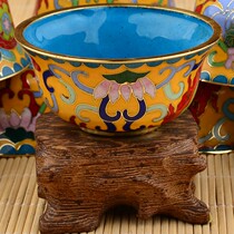 Best selling cloisonné eight offering cup pure copper bowl copper body tantric eight auspicious offering water cup in front of the Buddha 8cm medium yellow
