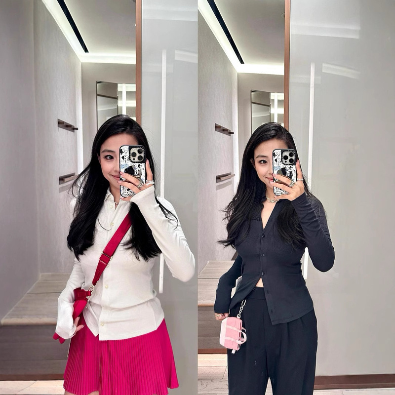 Lu's Same Style Yoga Wear, Long-Sleeve Collared Shirt, Women's Slim-Fit Henley Shirt, Base Layer T-Shirt