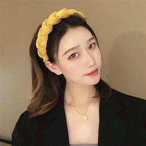 Summer green headband for women high-end satin braided headband versatile Korean high-ceiling wide hairpin hair accessory