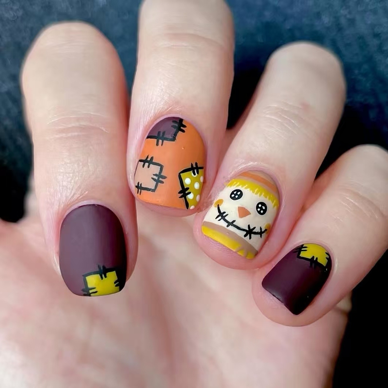 Cute Matte Yellow Grimace Press-On Nails Purple Short Manicure Christmas Nail Stickers High-End 2025 New Style