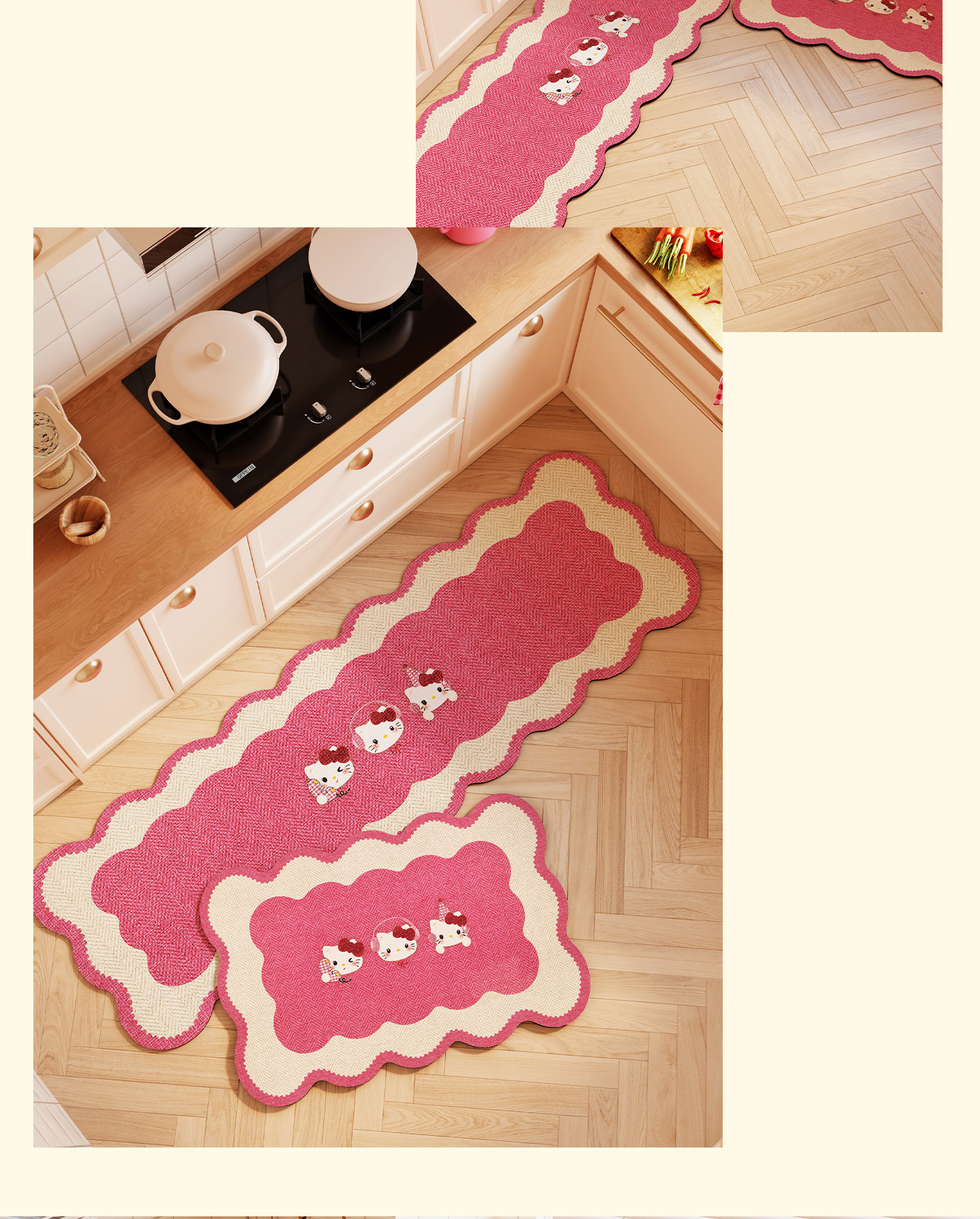 Cartoon Kitty diatomite floor mat, water and oil absorbent, non-slip two-piece set, wear-resistant and non-slip kitchen floor mat