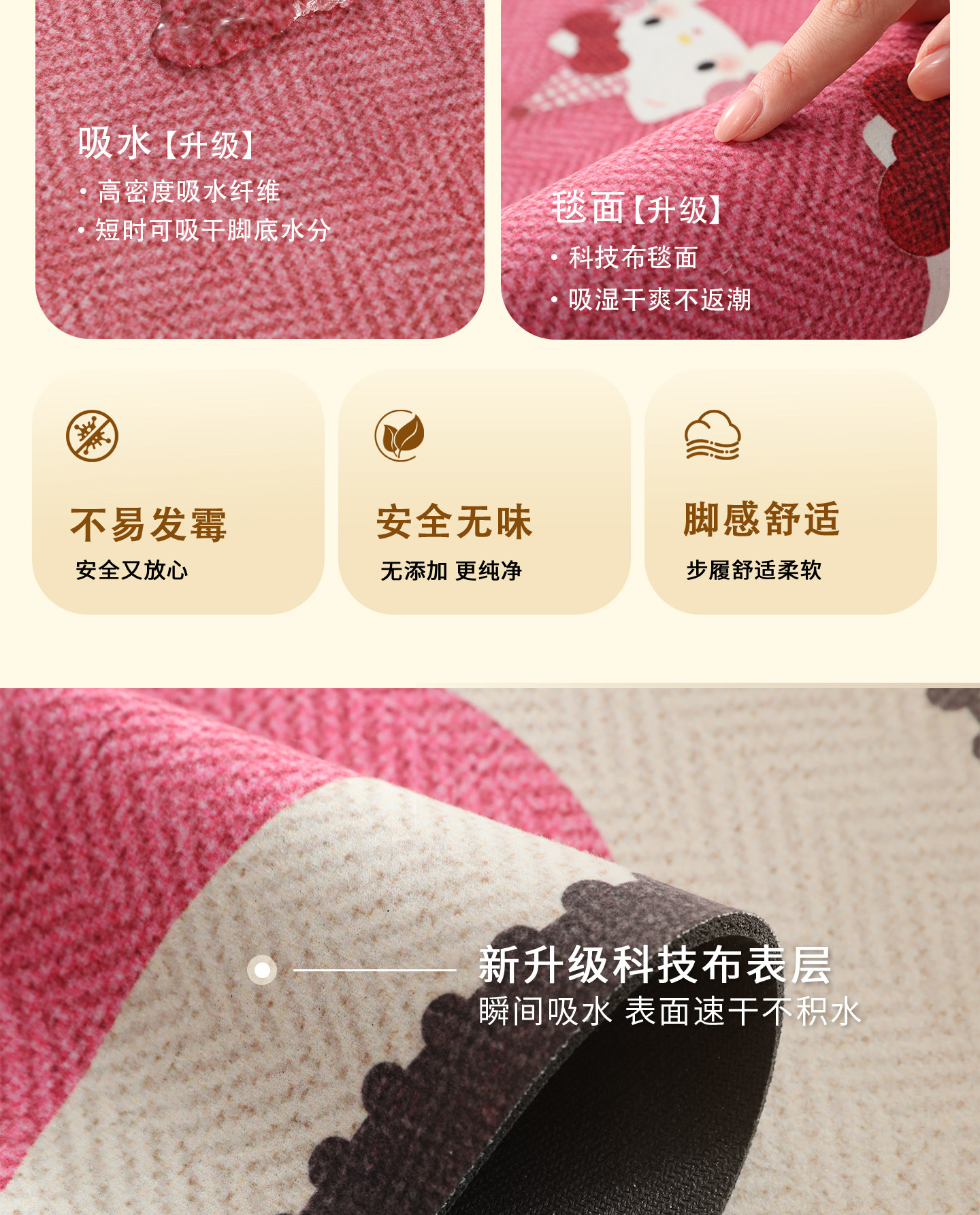 Cartoon Kitty diatomite floor mat, water and oil absorbent, non-slip two-piece set, wear-resistant and non-slip kitchen floor mat
