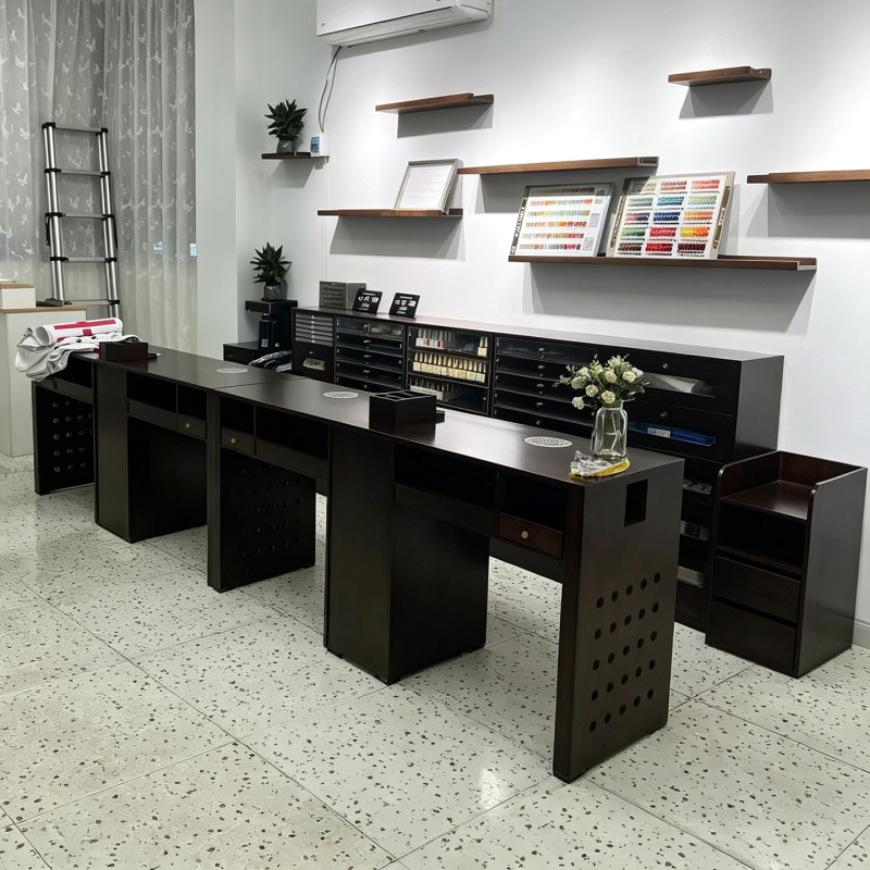 American-Style Minimalist Solid Wood Manicure Table with Storage Cabinet, Dedicated Workbench for Nail Salons, Integrated Drawer Storage Workbench