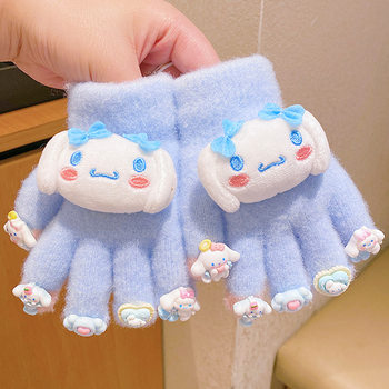 Children's Cartoon Kt Gloves Winter Warm and Frost-Resistant for Boys and Girls Cartoon DIY Baby Thickened Five-Finger Gloves
