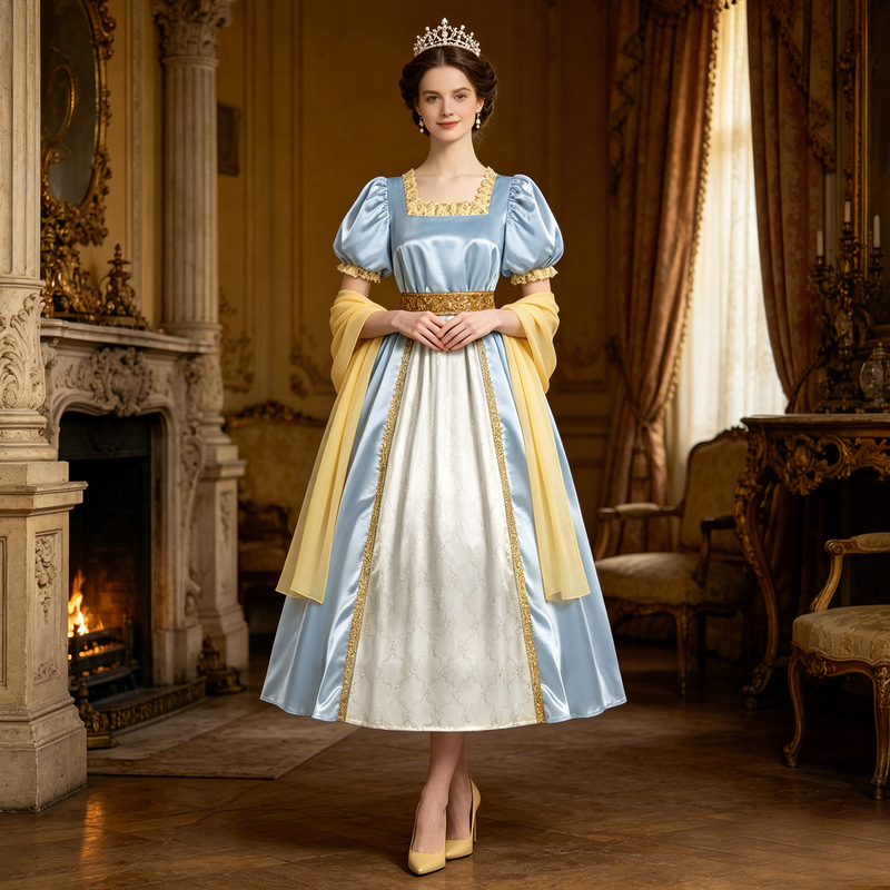 Cross-Border New Product: Regency Era Women's Clothing, 1800S Empire High-Waisted Victorian Ball Gown with Shawl Skirt