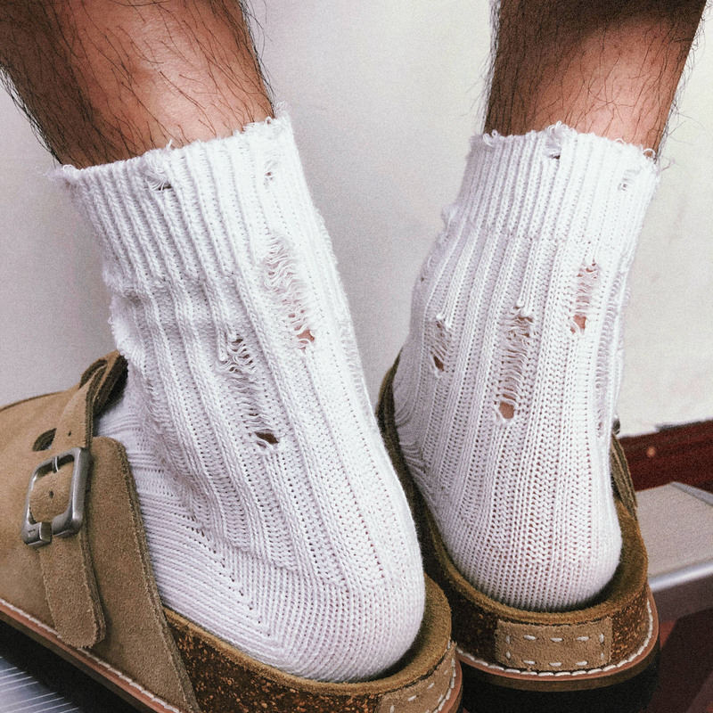 Treetallife Ripped Socks for Men and Women, Art Student Birkenstock Shoes, Black and White Cotton Socks, Mid-Calf Socks, Short Socks