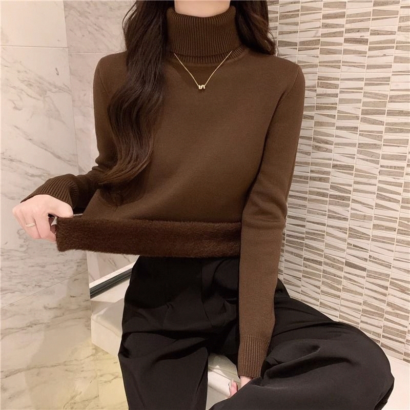 Winter Fleece Sweater for Women, Thickened with Integrated Fleece, Large Size, High-Neck Pullover, Base Layer Knitwear, Warm Top Winter Fleece Sweater for Women, Thickened with Integrated Fleece, Large Size, High-Neck Pullover, Base Layer Knitwear, Warm Top