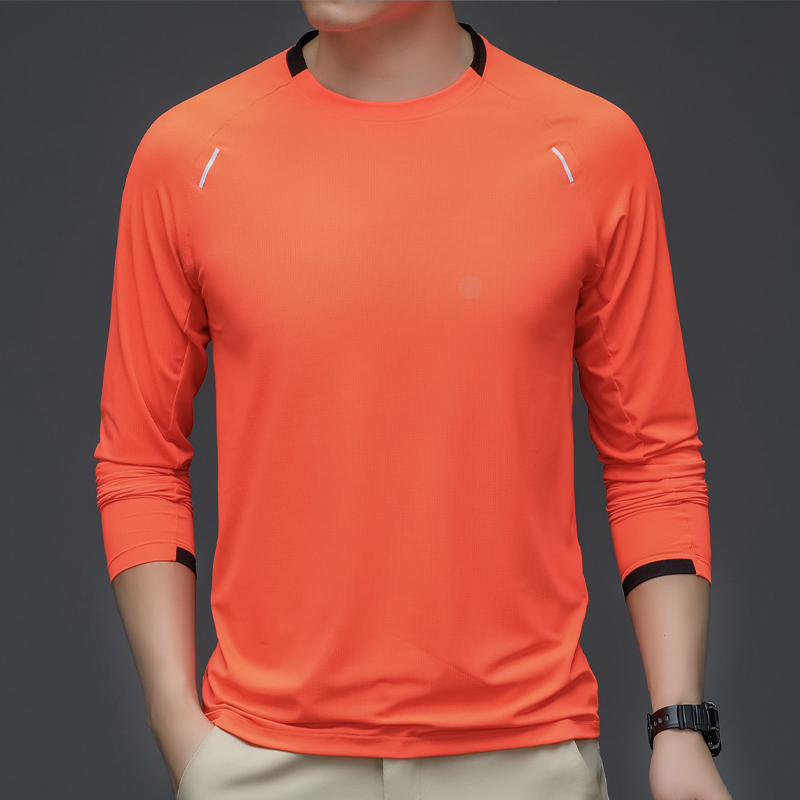 Orange Ice Silk Quick-Drying Long-Sleeved T-Shirt for Men, Spring and Autum 2026 New Elastic Sports Breathable Outdoor Sun Protection Clothing
