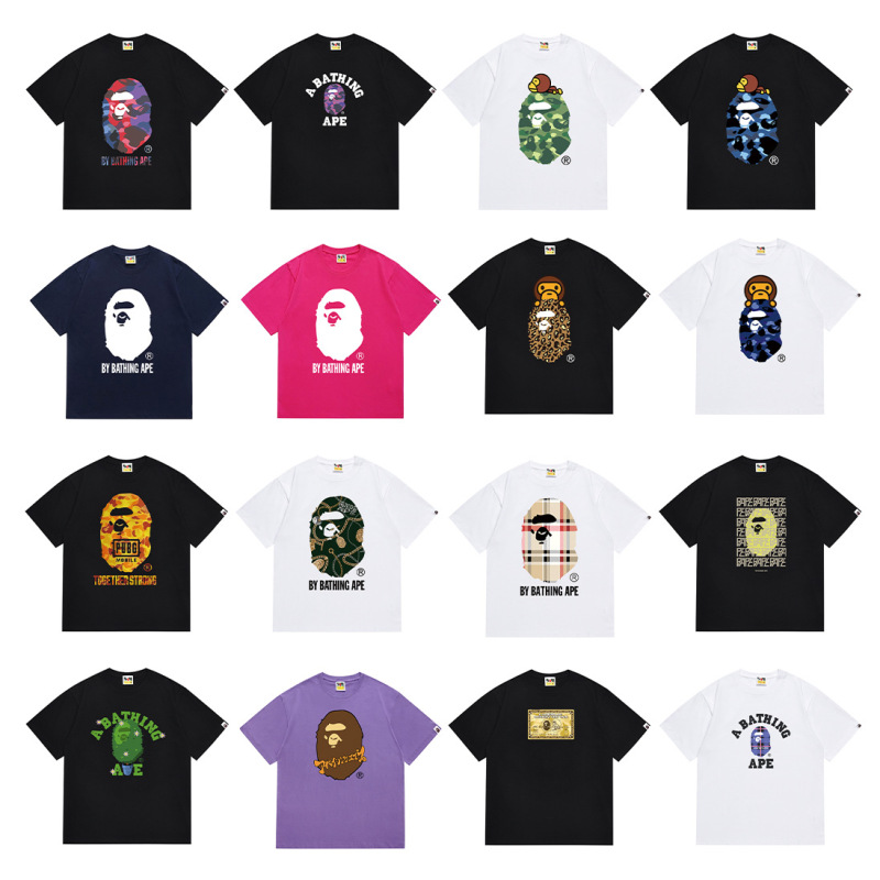 Bape Summer Ape Head Little Monkey Camouflage Unisex Short-Sleeve Crew Neck T-Shirt for Men Bape Summer Ape Head Little Monkey Camouflage Unisex Short-Sleeve Crew Neck T-Shirt for Men