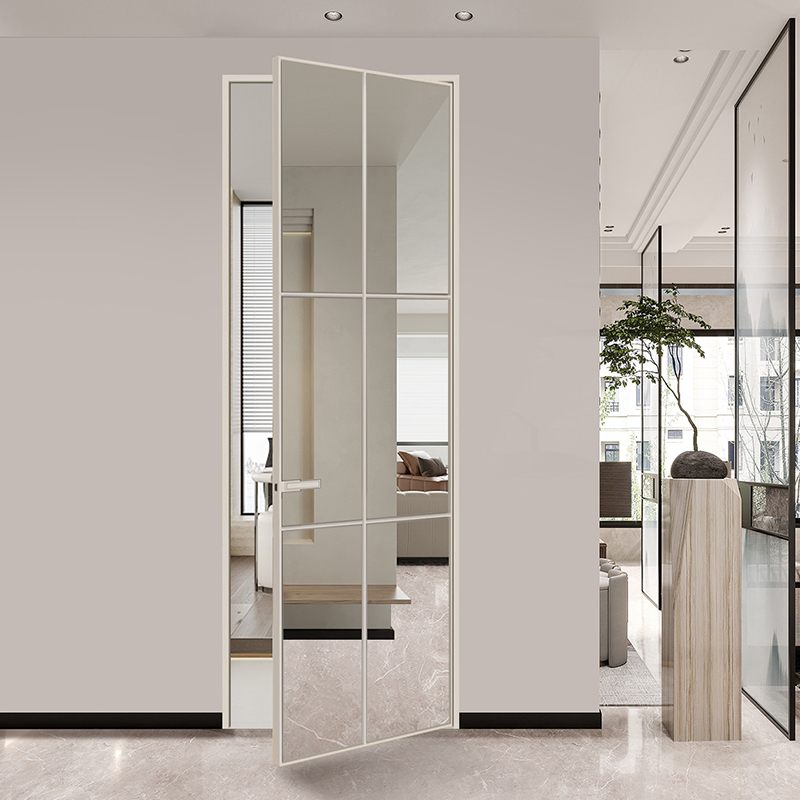 Bathroom Wood Color Flat Door Normcore Titanium Magnesium Aluminum Alloy Toilet Accessible Luxury Style Mirror Tempered Glass Kitchen Door
