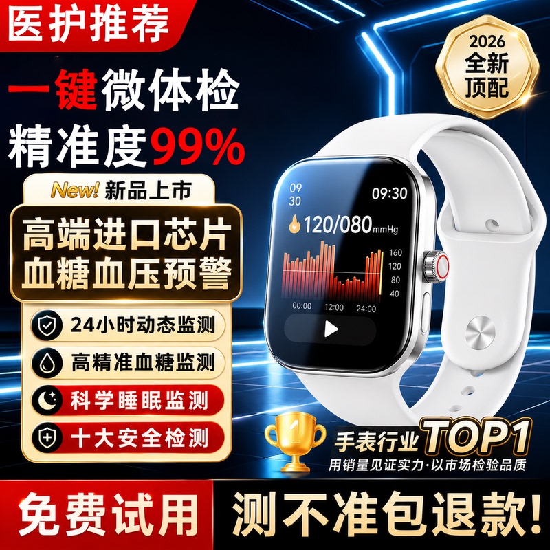 [Sf Express Next Day Delivery] 99% Accurate Health Monitoring Smart Watch for Blood Sugar, Blood Pressure, Blood Lipids, and Uric Acid