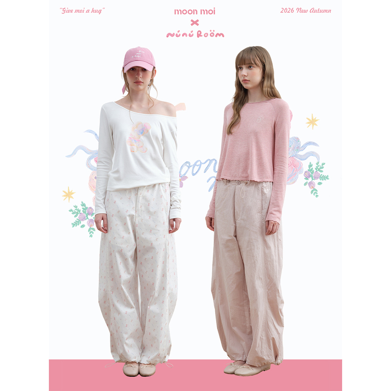 [Same Style as Zhao Lusi] Moonmoi×Nunu Room/ Lightweight Feel Printed Micro-Curved Knife-Cut Paratrooper Pants