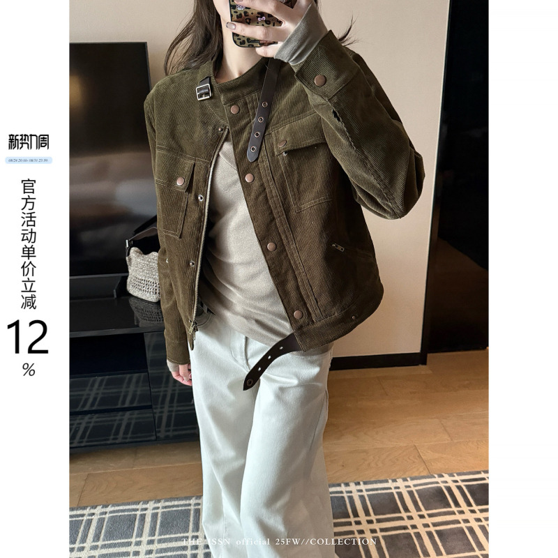 Ningsi Stand-Up Collar Zipper Old Money Style Quilted Jacket for Women, Autumn Vintage Casual Loose Short Jacket Top