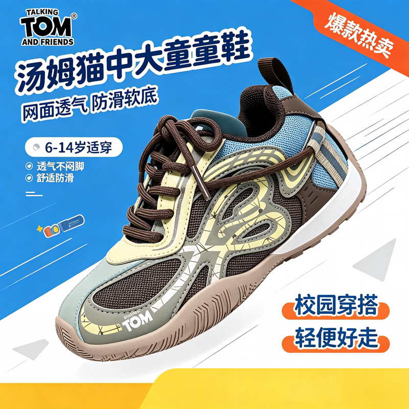 Tom Cat Sports Shoes for Older Children, Boys and Girls Aged 6-14, Mesh Breathable Non-Slip Soft Sole Comfortable Lightweight Shoes for School