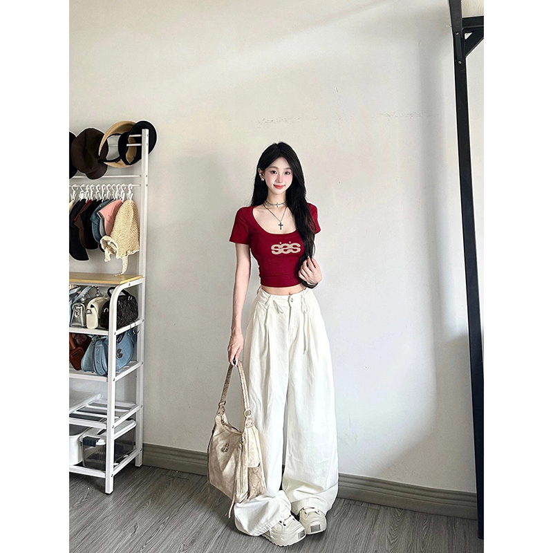 Spicy Style U-Neck Short-Sleeve T-Shirt for Women, 2026 Summer New Model, Crop Top, Tight-Fitting, Unique and Beautiful Short Top Spicy Style U-Neck Short-Sleeve T-Shirt for Women, 2026 Summer New Model, Crop Top, Tight-Fitting, Unique and Beautiful Short Top