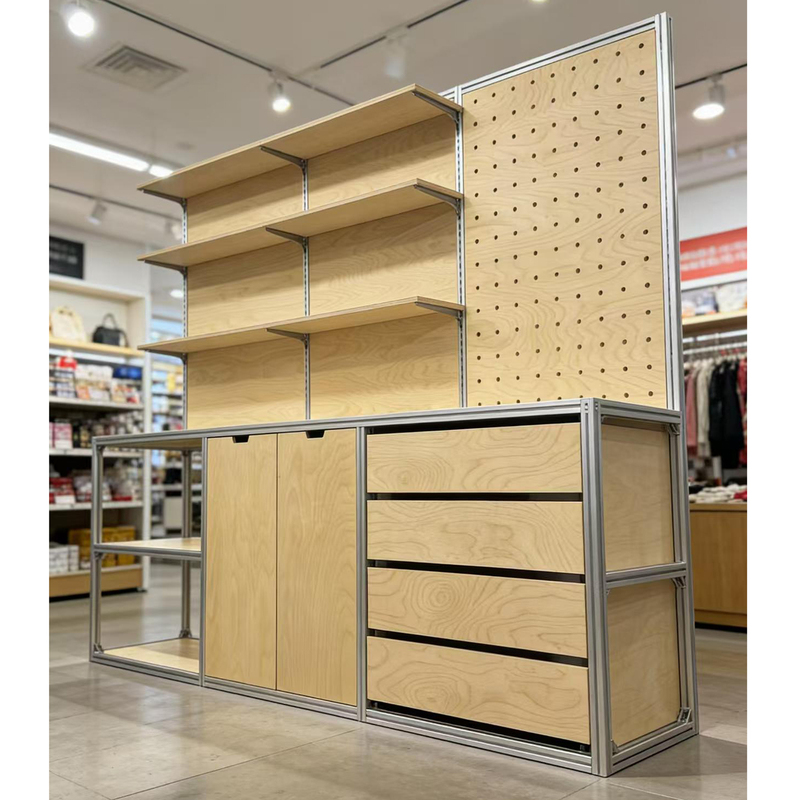 Aluminum Profile Marine Board Shelf Display Cabinet Multi-Layer Product Display Stand Pegboard Display Rack Storage Rack