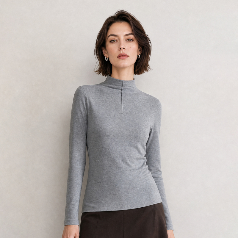 Swday Cashmere and Silk Half-Turtleneck Long-Sleeve Slim-Fit Women's T-Shirt 2026 Early Autumn New Inner Wear Top