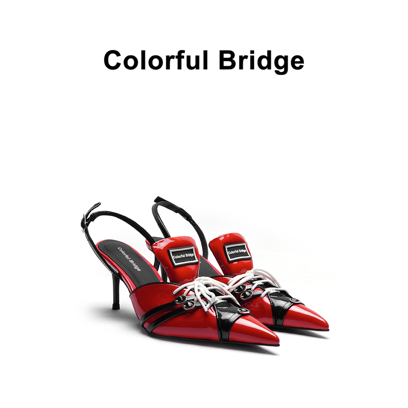 Colorful Bridge丨F1 Racing Series Designer Sports High Heels Pointed Toe Patent Leather Sandals Colorful Bridge丨F1 Racing Series Designer Sports High Heels Pointed Toe Patent Leather Sandals