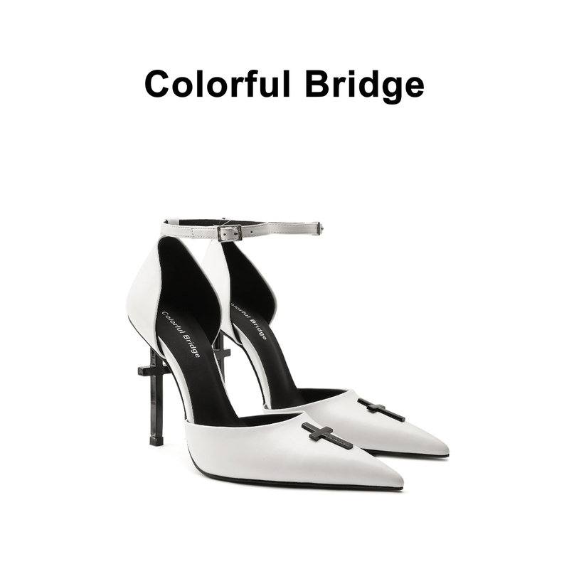 Colorful Bridge丨Crucifix Cross Series White Nun Sandals Women's High Heels