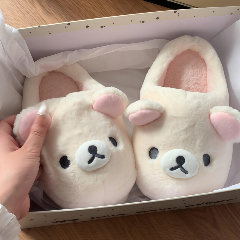 Rilakkuma Slippers Winter Plush Home Slippers for Women 2025 New Style Fleece-Lined Warm Cute Furry Cotton Slippers