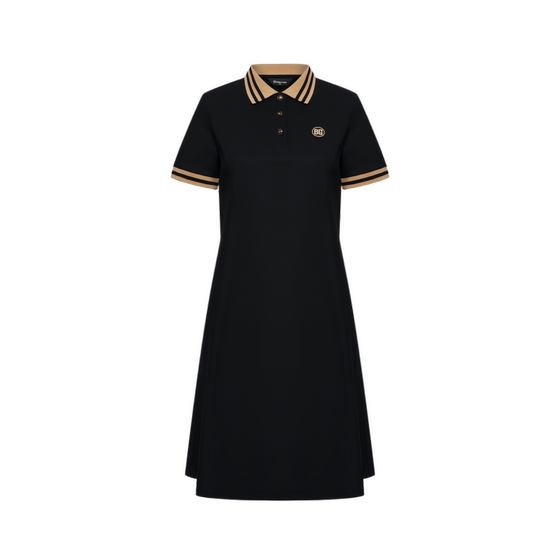 
[High elastic and breathable] Biyinlefen summer ladies fashion contrasting color polo collar short-sleeved dress