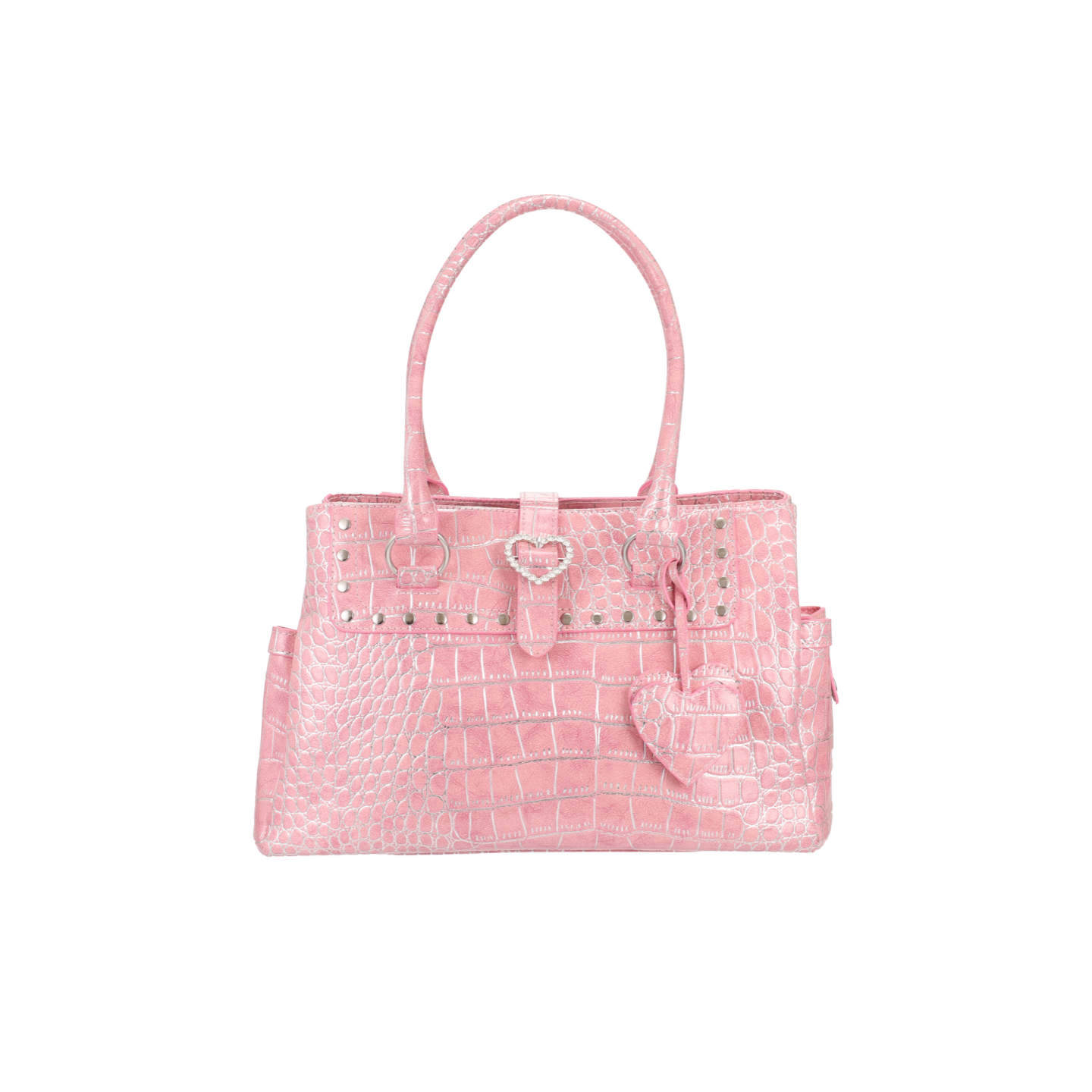 Fuchsia capacious one-shoulder bag, crocodile print