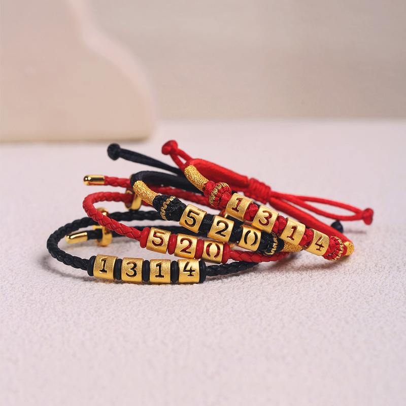 Gold Letter Transfer Bead Bracelet 520 Couple 1314 Gold Letter Pure Gold 999 Bracelet Men's Style Gift for Girlfriend