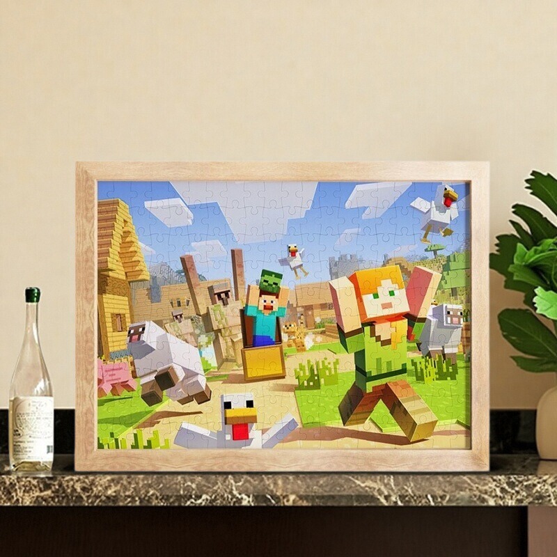 Minecraft Puzzle with Photo Frame, 1000-Piece Building Block Toy, Game Peripheral for Children Aged 6 to 12, Birthday Gift