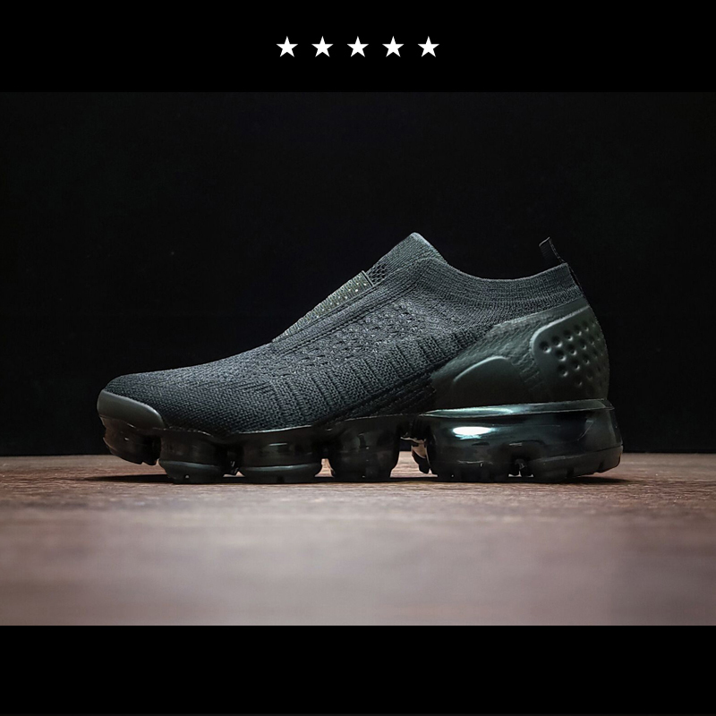 【Fanwu】Men's Shoes, Knitted Running Shoes, Laceless Full-Length Air-Cushioned Shoes, Unisex All-Black Casual Sports Shoes