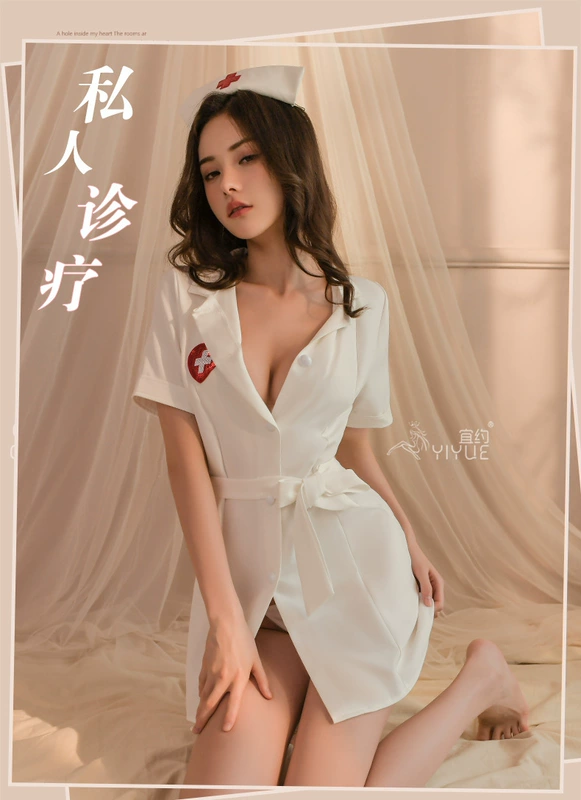 Đồng phục y tá cos đồng phục y tá nguyên chất Desire hottie nơ váy ngủ trang phục cosplay đồng phục nhà đồng phục mùa hè thoáng khí