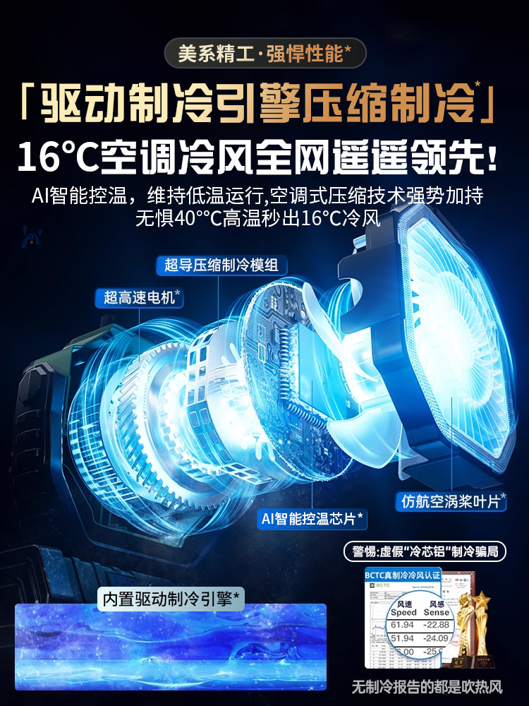 Outdoor Camping Rechargeable Electric Fan Portable Oscillating Cooling Mini Air Conditioner Cold Air Fishing Camping Tent Strong Wind Cooling Device Student Dormitory Use Silent Office Desktop Powerful Cold Air