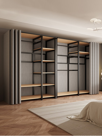 衣柜一体组合家用卧室衣帽间步入简易组装金属小型衣橱钢架开放式