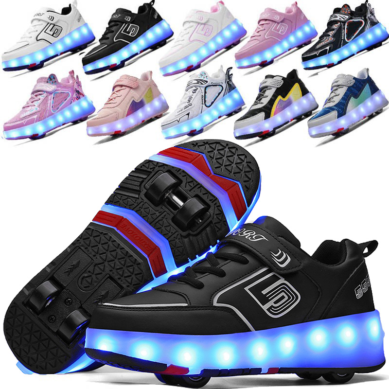 Pair of shoes with wheels Shoes Riot Walking Shoes Detachable Walking Roller Skates Four Wheels Children Shoes Girl Boy 