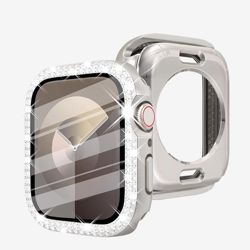 Suitable for Iwatchs9 Protective Case, Apple S10 Watch, Apple Watch Strap, Integrated Case and Film, Flash Diamond S8 Case, Ultra-Thin Protection, S8 Dustproof, S7 High-End, S6 Pink, Se Tempered Case
