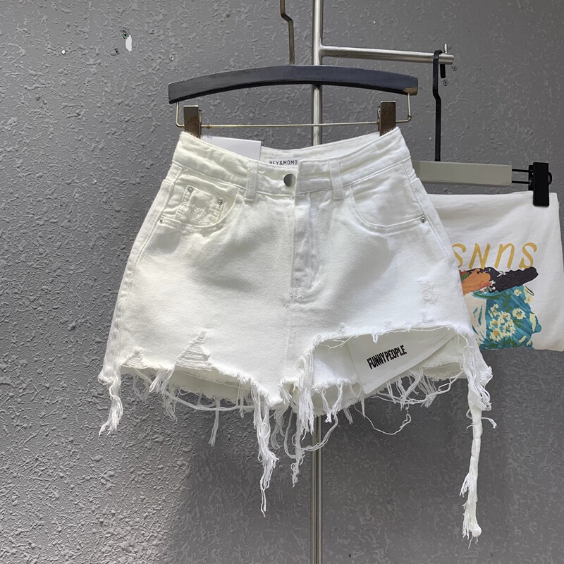 2023 New Summer Products European High-Waisted A-Line Wide-Leg Shorts Sense of Design Design Letter Print Jeans Skirt Trend