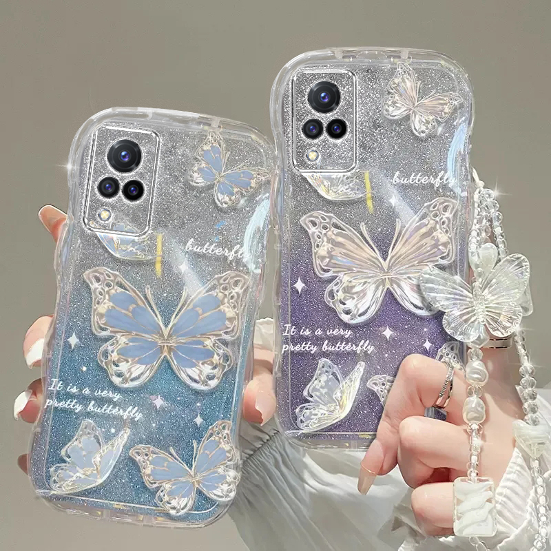 Suitable for Vivo S9 Phone Case, Gradient Butterfly Wave Edge Airbag Transparent New Model for Women V2072A, Full Lens Protection, Anti-Drop Soft Silicone Case, S9E Trendy and Fresh Style with Bracelet Suitable for Vivo S9 Phone Case, Gradient Butterfly Wave Edge Airbag Transparent New Model for Women V2072A, Full Lens Protection, Anti-Drop Soft Silicone Case, S9E Trendy and Fresh Style with Bracelet