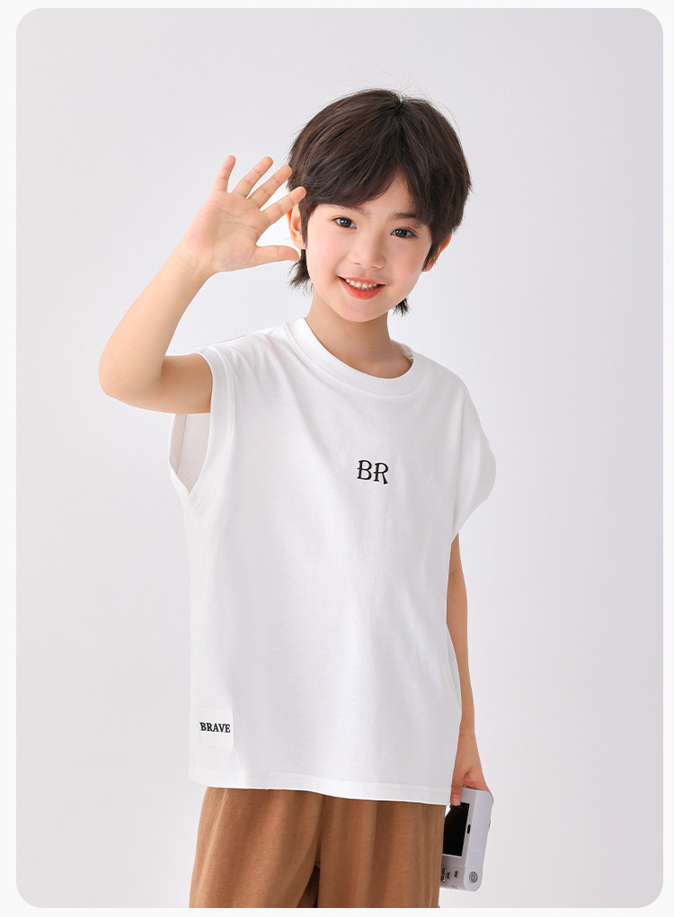 Haima's Boys' Pure Cotton Summer Thin Vest 2026 New Style Children's Sleeveless T-Shirt Boys' Outerwear Set Trendy — 16