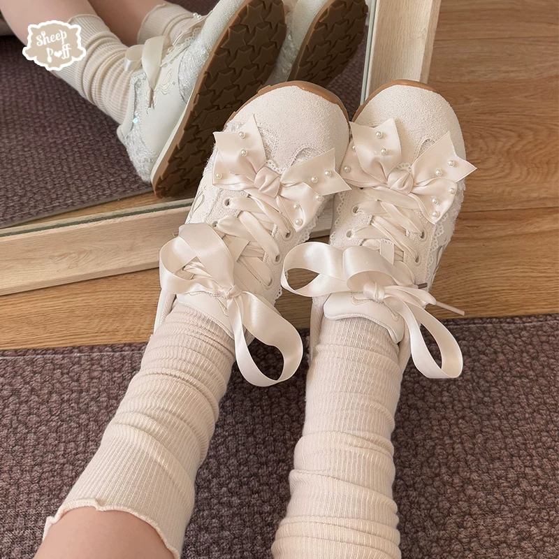 [Готовый запас] Ботинки для бега Pearl Angel Sheep Sports Moral Training Shoes Lo Running Girls Sports Shoes Ballet Leather
