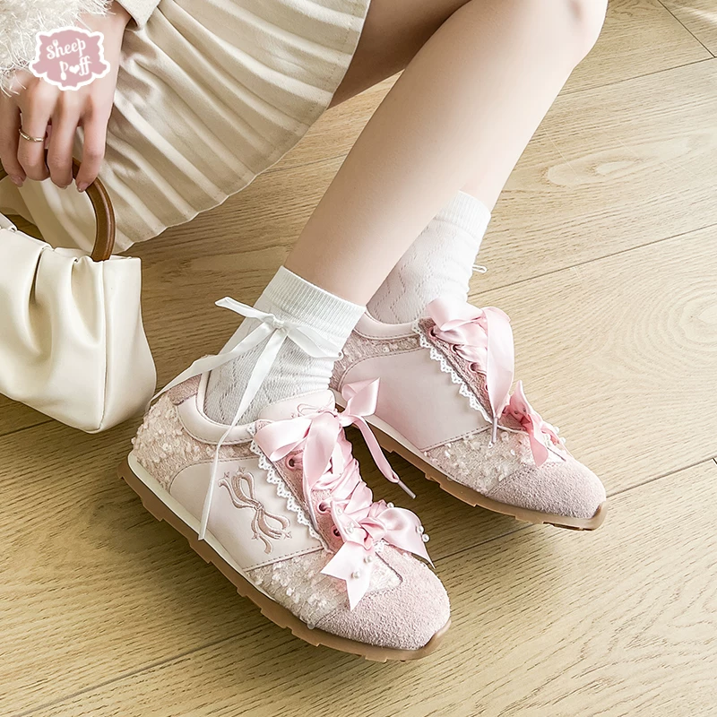 [Готовый запас] Ботинки для бега Pearl Angel Sheep Sports Moral Training Shoes Lo Running Girls Sports Shoes Ballet Leather